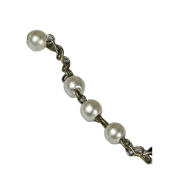 Catholic Rosary Bracelet Silver Tone with Faux Pearl Beads & Crucifix VINTAGE - Picture 5 of 9